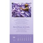 Text über Selbstfürsorge, Vertrauen und Unterstützung. Zwei Schnecken auf lila Blumen. Juli-Kalender darunter.