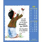 "Lass dich verzaubern von den kleinen Momenten des Glücks. Jeder Augenblick ist ein Geschenk." Clown mit Vogel. Illustration.