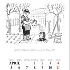 Karikatur: Ein Mann gießt einen anderen, der im Boden steckt. Text: „Reiner Humus, Volldünger...“ April-Kalender.