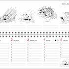 „Mich kann kein Wässerlein trüben!“ sagt eine Comic-Katze. Kalender für 31. Mai bis 6. Juni. Illustrationen der Katze im Regen.