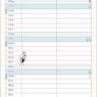 Ein Kalenderblatt mit der Überschrift "NAME". Illustration: Mann fällt im Zelt um. Text: "Der Kavalier steht auf..."