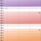 Kalenderblatt vom Juli 2027, mit Wochentagen und Datum in farbigen Zeilen von Blau bis Orange.