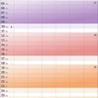 Kalenderblatt mit Daten für Juli 2027, Wochentage in verschiedenen Farben hervorgehoben.