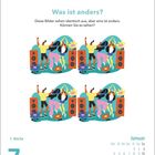 "Was ist anders?" Vier tanzende Paare vor bunten Lautsprechern. Kalender: Januar, 1. Woche, Datum: 7, Donnerstag.