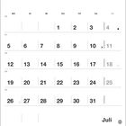 Zuoberst Wochentage MO bis SO. Darunter Daten 1-31. Unten rechts steht "Juli". Es ist ein Kalenderlayout.