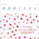 "Ich schenke mir selbst Liebe und Geborgenheit." Kalender für Ende Juni/Anfang Juli 2027 mit roten Punkten.
