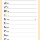 Kalender für Juli mit Foto eines Leuchtturms und einer Kapelle bei klarem Himmel, Tage und Wochenenden sind aufgelistet.