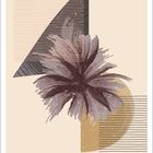 Kalender für "Juli" mit floraler Illustration, geometrischen Formen und Linien auf hellem Hintergrund.