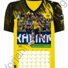 "JULI 2026" auf einem gelben Kalender in Form eines Fußballtrikots von Borussia Dortmund, Bild eines Spieler in Aktion.
