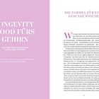Links: "LONGEVITY-FOOD FÜRS GEHIRN. Mit dem richtigen Essen das Altern stoppen." Rechts: "DIE FORMEL FÜR EINE GESUNDE PSYCHE."