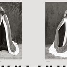 Links "SOLOMON", rechts "MALIKA". Zwei Personen in langen Roben mit hohen Hüten, umrahmt von dunklem Hintergrund.