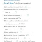 Abschlusstest: Zwei Katzen in Köln. Übung 1: Rätsel. Finden Sie das Lösungswort. Textfragen mit Lücken. Lösungskästchen.