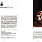 HONG KONG-STYLE BORSCHT SOUP - Ein Rezept für Borschtsch mit Zutatenliste und Zubereitung auf der linken Seite. Rechts eine Schüssel Suppe.