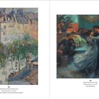 Links: "Pablo Picasso, Boulevard de Clichy, 1901". Rechts: "Ricard Canals, The Ball, 1909". Zwei impressionistische Gemälde.