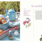 Zutaten für 4 Portionen: 5 Eier, 4 Stängel Petersilie, 400 g Wurstbrät. Illustration mit Blumen und Teekanne.