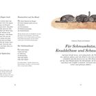 Die linke Seite zeigt Kinderreime. Rechts eine Illustration von schlafenden Katzen. Text: "Für Schmusekatze, Knuddelhase und Schaukelbär".