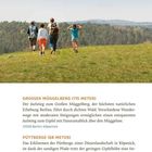 GROSSER MÜGGELBERG (115 METER) und PÜTTBERGE (68 METER). Bild: Vier Personen wandern auf einer Wiese Richtung Wald.