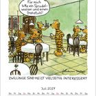 Ein humorvoller Bär sagt: „Für mich bitte ein Sprudelwasser und einen Drehstuhl!“ In einem Café sitzen Bären.