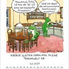 Zwei Frösche in einer Küche: "Manchmal, Fritz, ist mir, als sei ich eine verzauberte Prinzessin!" "Und ich dann die verwunschene Geschirrspülmaschine!" Juli 2027, Kalender.