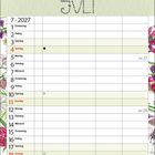 Kalenderblatt für Juli 2027. Wochen und Tage in Tabellenform. Oben: Blütenzeichnung mit rosa und lila Blumen.