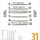 Checkliste mit punkt 6: "Pizza im Liegen gegessen" abgehakt. Darunter Kalender für Mai, Montag, den 31.