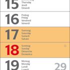 Kalender für Juli 2027. Wochentage in Deutsch, Englisch, Französisch, Italienisch. Wochenenden in Rot, restliches Layout schlicht.