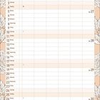 Kalender für Juli 2027 mit Wochentagen, florale Hintergrundmuster, Platz für Notizen am unteren Rand.