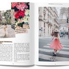 "28. Rue de l'Université & L'Howea" steht über einem Artikel mit Fotos von Blumen und einer Frau vor dem Eiffelturm.