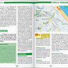 Text links: "RIMINI", "WOHIN ZUERST?", "SIGHTSEEING: RÖMISCHE SPUREN".  
Text rechts: "EMILIA-ROMAGNA", "Geh zum Arzt".  
Karte mit markierten Orten.