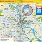 Karte von Warschau mit "DEINE EXTRA FALTKARTE", "APP DOWNLOADEN". Sternsymbole zeigen Sehenswürdigkeiten.