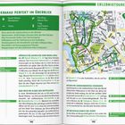 Eine Doppelseite mit einer Beschreibung von Krakaus Highlights und einer Karte. Links Texte über Sehenswürdigkeiten, rechts die Karte mit nummerierten Punkten.