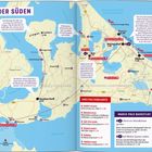 Karte "Der Süden" von Usedom mit Sehenswürdigkeiten und Stränden; Text: "Marco Polo Highlights" und "Bucketlist".