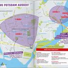 Text "WO POTSDAM AUSGEHT" oben. Zwei violette Bereiche auf Stadtplan: "NÖRDLICHE" und "SÜDLICHE INNENSTADT". Orte markiert.