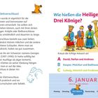 C: Der Klettverschluss! Wie heißen die Heiligen Drei Könige? A, B, C Optionen. Illustration von drei Königen und einem Kamel.