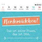 Märzkalender: 8. März, Montag, Internationaler Frauentag. Text: "Pferdemädchen? Das ist keine Phase, das ist DNA." Verspieltes Design.