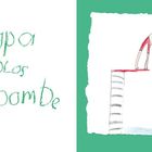 "GrosPapa kann blos Arschbombe." Illustration: Ein Mann im roten Badeanzug auf einem Sprungbrett über Wasser.