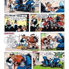 Illustration zum Thema "Gewichtstuning" von Motorrädern mit humorvollen Dialogen über das Erhöhen des Gewichts.