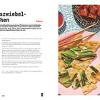 Text: Frühlingszwiebel-Pfannkuchen, ergibt 2 Stück. Anleitung zur Zubereitung auf der linken Seite. Rechts: Pfannkuchenbild.