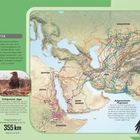 "Im Reich der Adler"; Kartierung der Flugrouten von Steppenadlern; Karte zeigt Routen in Eurasien; Adler-Illustrationen.