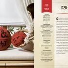 Links zwei große, handgemachte, rote Kissen in Form eines zwanzigseitigen Würfels mit schwarzen Zahlen. Rechts Anleitungen.
