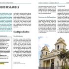 "Das Herz des Landes" und "San José" im Fokus. Linke Seite Textblöcke über Sehenswürdigkeiten, rechts ein Bild einer Kirche.