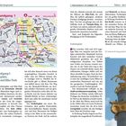 Tbilissi – die Hauptstadt. Stadtrundgang 1: Freiheitsplatz, Altstadt und Rike-Park. Karte mit markierten Wegen und Sehenswürdigkeiten. Links Text über Sehenswürdigkeiten, rechts Bild einer goldenen Statue auf einer Säule.