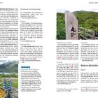 Auf den Seiten 138 und 139 werden praktische Reisetipps für das Vereinigte Königreich gegeben, darunter Verkehrsregeln, Tanken und Single Track Roads. Ein Foto zeigt eine "passing place" auf einer Single Track Road in einer ländlichen Umgebung. Der Text gibt Tipps zu barrierefreiem Reisen mit empfohlenen Websites.