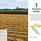 1 Kroatiens Norden. Historische Region mit Zagreb. Sehenswerte Kleinstädte. Stopps: Plitvicer Seen. Illustration einer Karte.