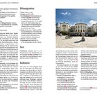 Öffnungszeiten: Ämter meist 9–15 Uhr, Banken 9–15 Uhr, Geschäfte bis 17 Uhr. Bild zeigt großes Gebäude auf belebtem Platz.
