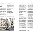 Links oben: „Radfahren“, „Hauptpostamt Wien, Fleischmarkt 19“. Rechts oben: „Sicherheit“, „Stadttouren“. Unten: Ein Platz mit Café und Fahrrad.