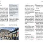 Texte: "Anreise", "Mit dem Zug", "Euregioticket", "Mit dem Auto", "Mit dem Bus", "Mit dem Flugzeug", "Autofahren". 

Eine Straße mit Radfahrern vor historischen Gebäuden.