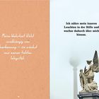 Links: "Meine Wahrheit blüht unabhängig von Anerkennung..." Rechts: "Ich nähre mein inneres Leuchten..." Statue mit Turm.