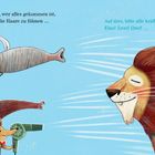 Illustration: Ein Elefant pustet, ein Erdferkel hält einen Ventilator, ein Igel schaut, und ein Löwe genießt den Wind.