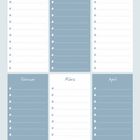 "Happy Birthday!" oben; Monate: August, September, Oktober, Februar, März, April; Liste unter jedem Monat.